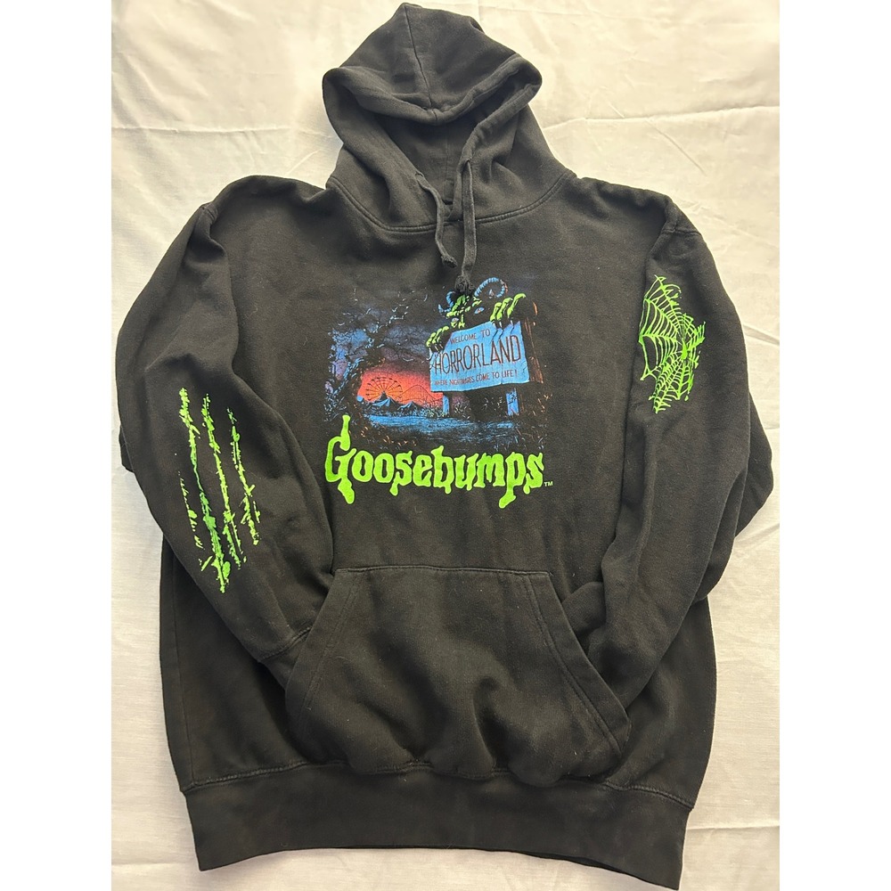 Goosebumps HorrorLand Hoodie Mens Medium Black Neon Green Pullover RL Stine
